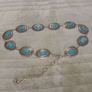 Turquoise and Rose Gold Western Belt, 32.7 - 40.2” Adjustable Belt